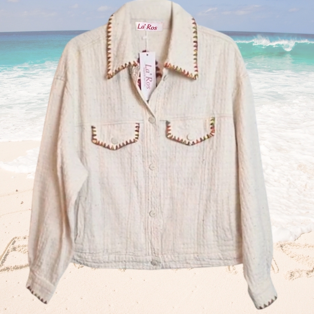 Nautical Seahorse Coastal Reef Natural Cotton Jacket Small Medium - Picture 4 of 10